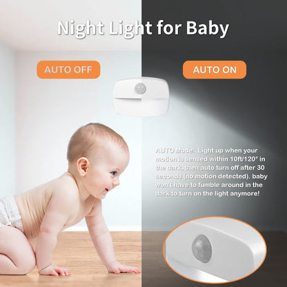 LED Night Light with Motion Sensor, AmmToo Motion Light with Battery, Indoor Night Light, Cabinet Lighting, Auto On/Off Light Sensor Light for Hallway, Stairs, Bathroom, Bedroom (Pack of 2)
