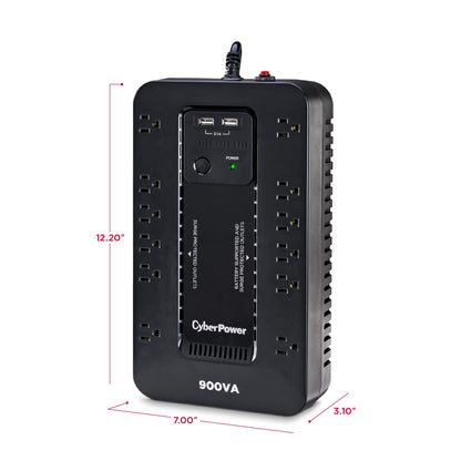 CyberPower ST900U Standby UPS System, 900VA/500W, 12 Outlets, 2 USB Charging Ports, Compact, Black