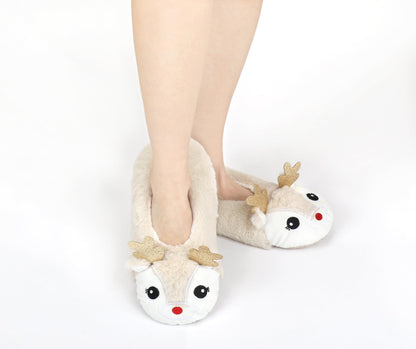 DICUIRD Womens Animal Soft Sole Slipper Socks with Grippers-Fuzzy House Slippers(Deer, 8-10)