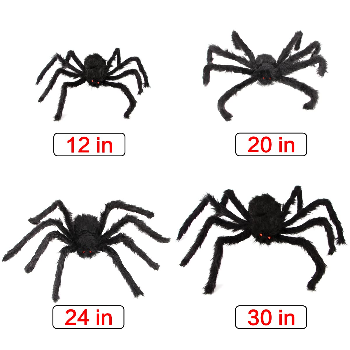 Halloween Spider Decorations, Aitey Halloween Scary Giant Spider Set with 4 Large Fake Spider, Spider Web, 20 Small Plastic Spiders, Cobwebs for Window Wall and Yard Outdoor Halloween Decor