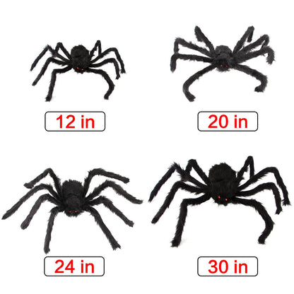 Halloween Spider Decorations, Aitey Halloween Scary Giant Spider Set with 4 Large Fake Spider, Spider Web, 20 Small Plastic Spiders, Cobwebs for Window Wall and Yard Outdoor Halloween Decor