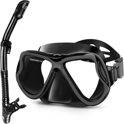Greatever Dry Snorkel Set,Panoramic Wide View,Anti-Fog Scuba Diving Mask,Professional Snorkeling Gear for Adults