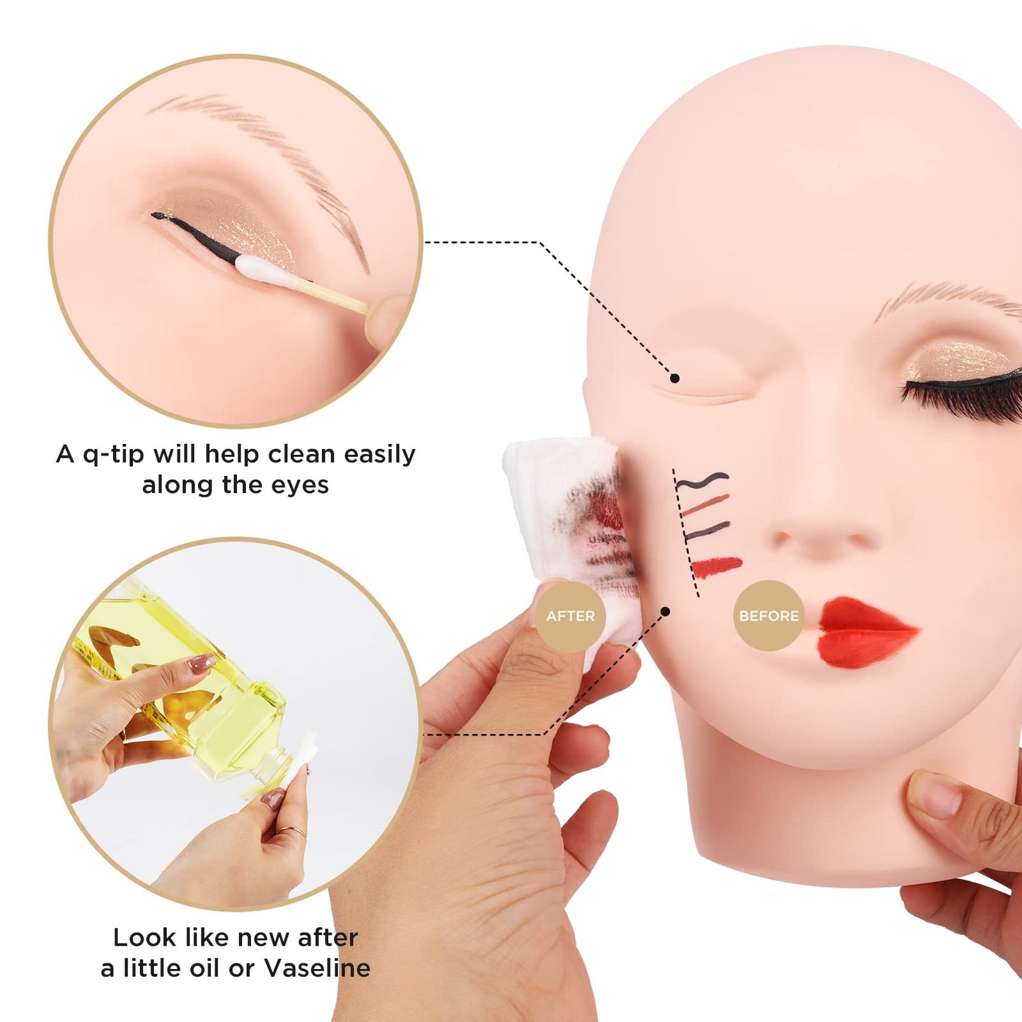 LASHVIEW Lash Mannequin Head, Practice Training Head for Make Up and Lash Extention,Cosmetology Face Head,Soft-Touch Rubber,Easy to Clean by Skincare Essential Oil.