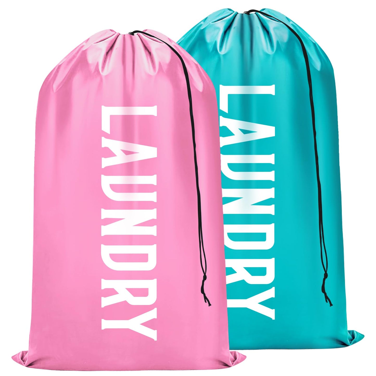 Fiodrimy 2 Pack XL Travel Laundry Bag, Machine Washable Dirty Clothes Organizer, Large Enough to Hold 4 Loads of Laundry, Easy Fit a Laundry Basket (Pink+Blue, 24" x 36")