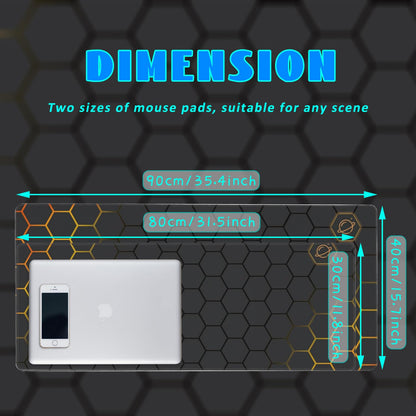 Desk Mat, Black Gold Honeycomb Technology Extended Gaming Mouse Pad Large, 31.5"x11.8" Big Mouse Pad with Non-Slip Base and Stitched Edge, Long Computer Keyboard Mouse Mat for Home Office Work