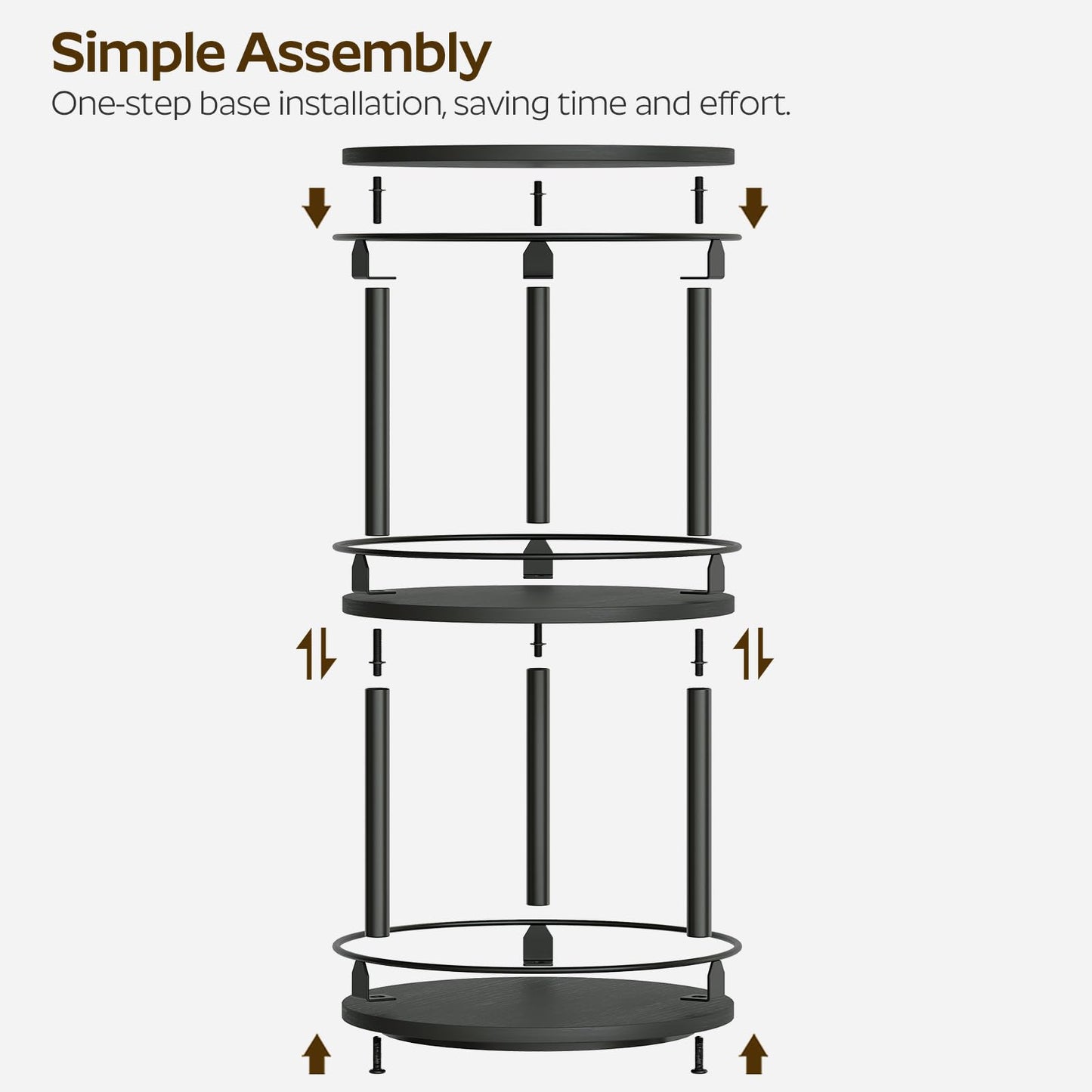 3-Tier Lazy Susan Organizer, Rotating Spice Rack, Spinning Organizer, Industrial Turntable Spice Rack Organizer for Cabinet, Kitchen Countertop, Pantry, Rustic Brown and Black SR23BR