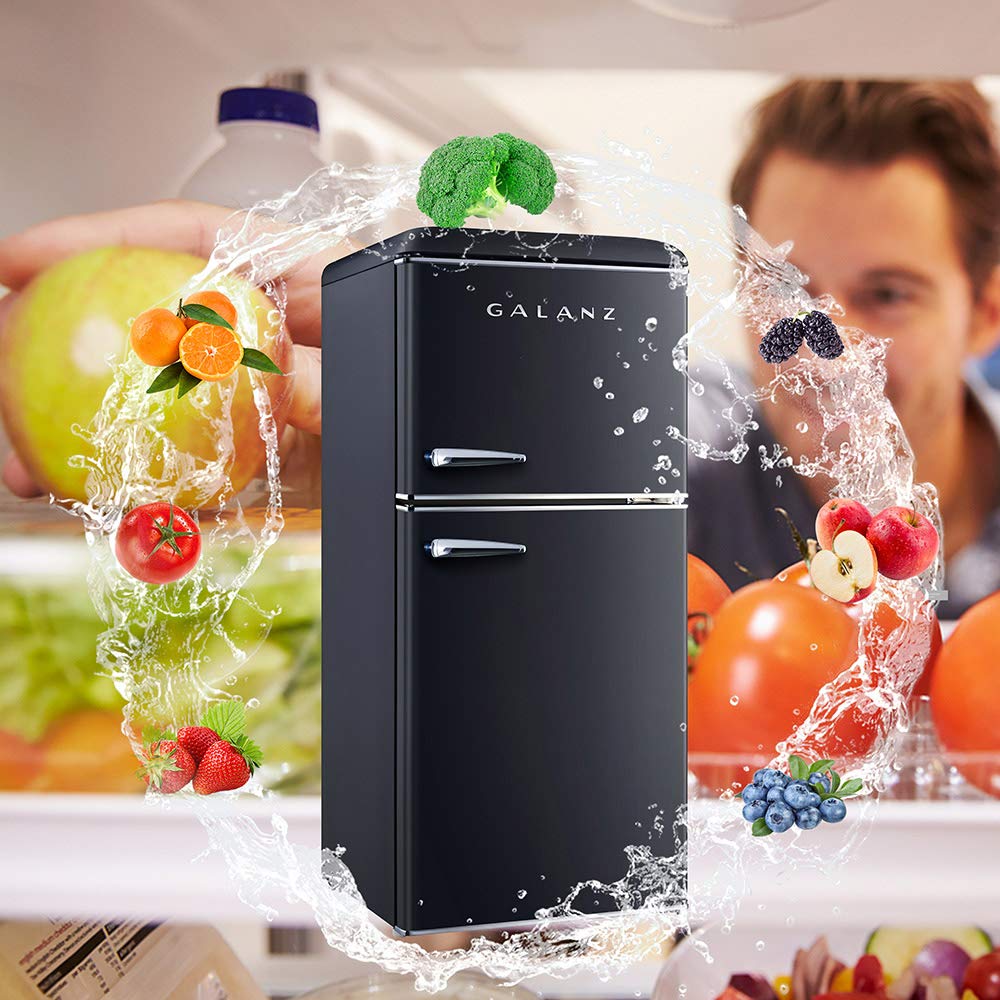 Galanz GLR40TBKER Retro Compact Refrigerator, Mini Fridge with Dual Doors, Adjustable Mechanical Thermostat with Freezer, 4.0 Cu Ft, Black