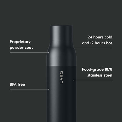 LARQ Bottle Twist Top 25 oz - Insulated Stainless Steel Water Bottle | BPA Free | Reusable Water Bottle for Camping, Office, and Travel | Keep Drinks Cold and Hot, Obsidian Black