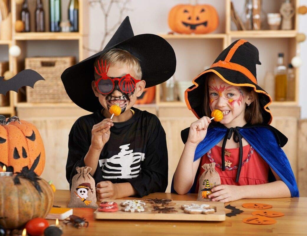 DIYASY 48 Pcs Halloween Burlap Gift Bags,Goodie Treat Bags with Drawstrings for Kids Halloween Party Favor