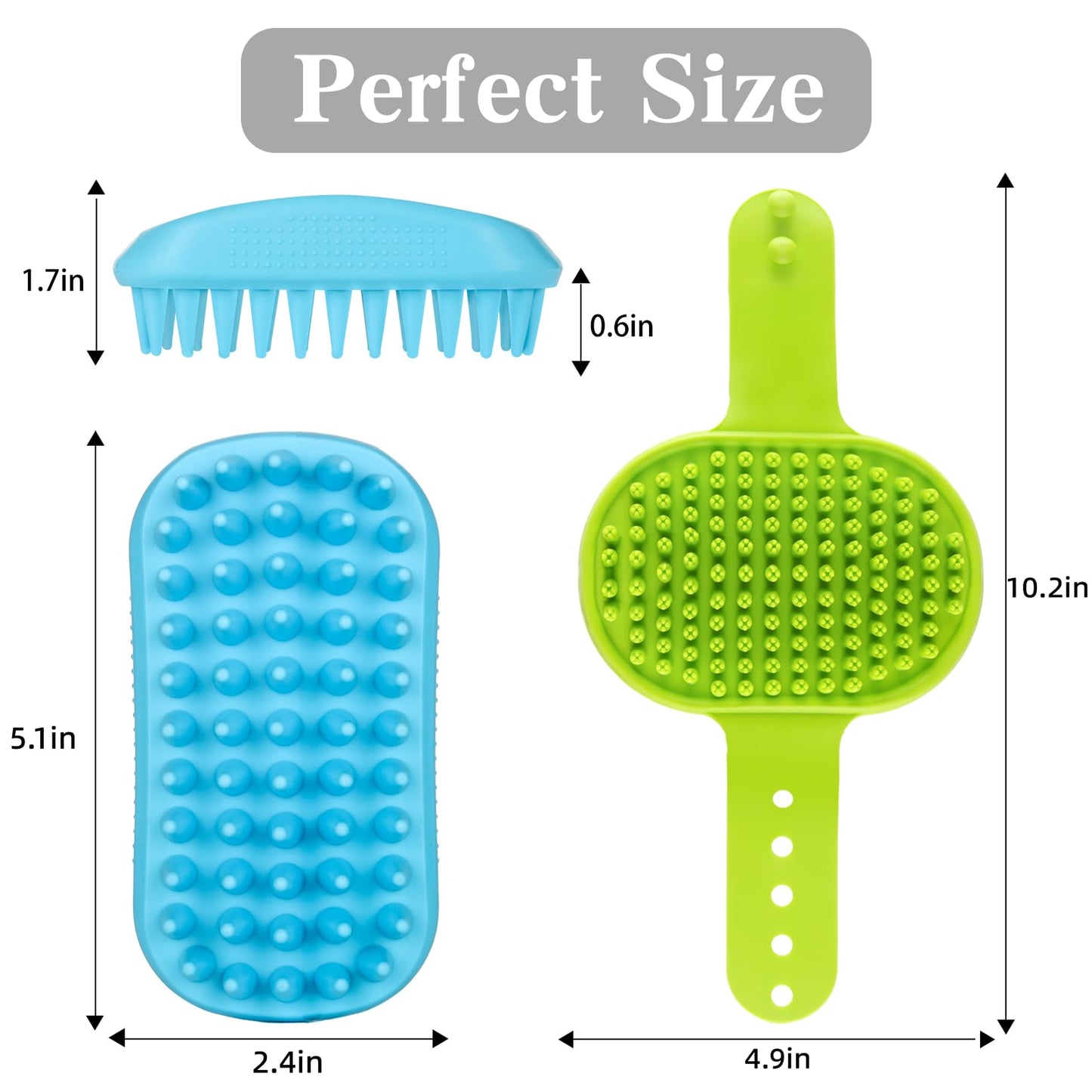 2PCS Dog Bath Brush Set | Adjustable Handle Dog Scrubber for Shampooing, Deshedding & Massaging, Suitable for Pets (Green Blue)