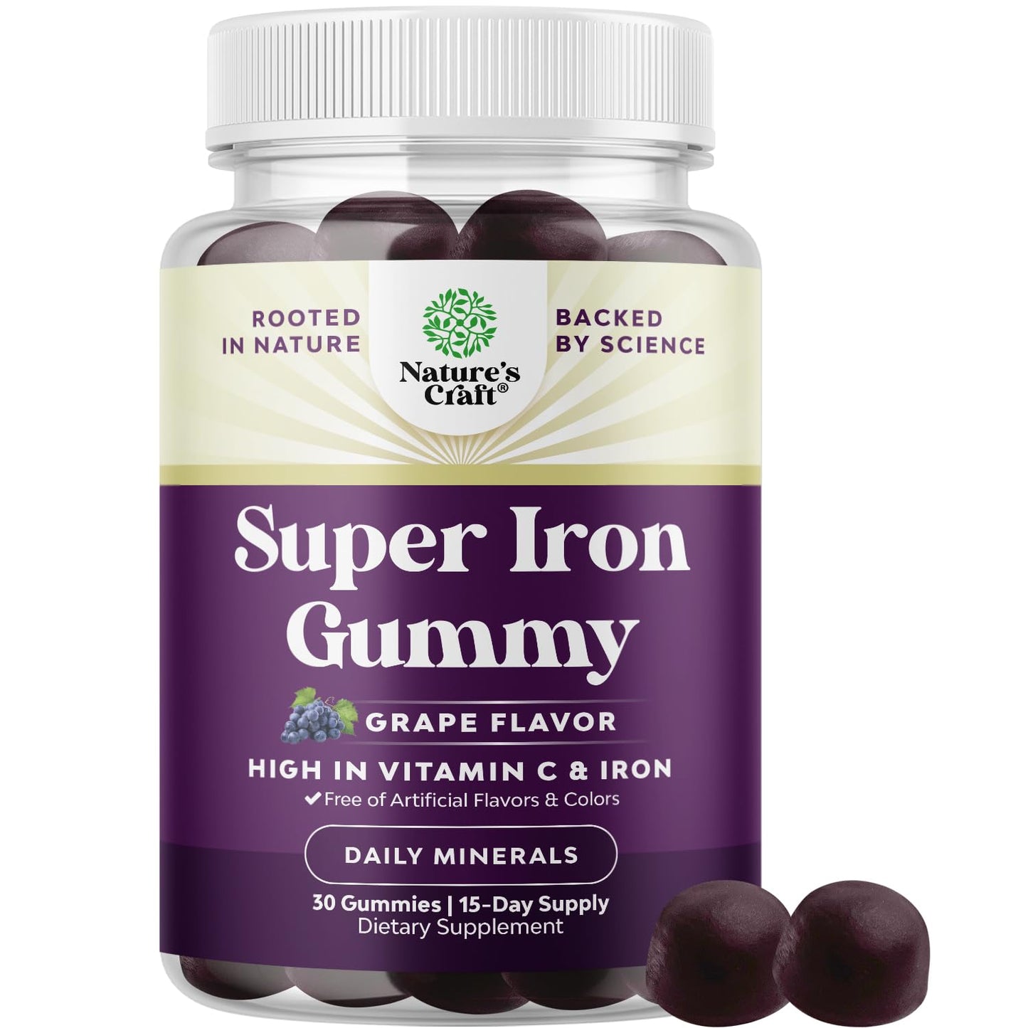 Extra Strength Iron Supplement Gummies for Women & Men - Chewable Iron with Vitamin C & B Complex for Energy, Blood Builder & Immune Support - Increase Red Blood Cells Supplement - 30 Count