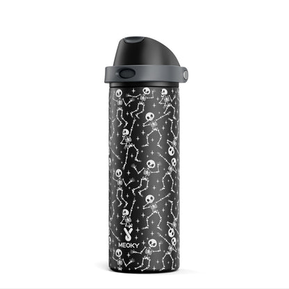 24 oz Halloween Insulated Water Bottle: Meoky Stainless Steel Water Bottle with 2-in-1 Straw Lid - Leak Proof, Cold for 24 Hours, Protective Silicone Base, Halloween Gifts for Women Men, Pop Skull