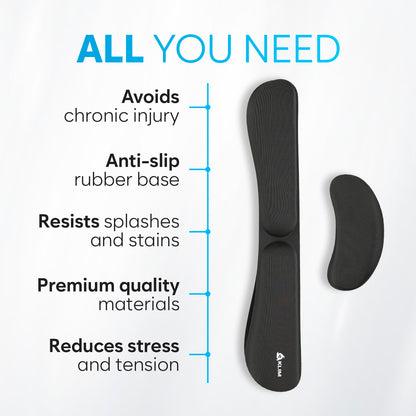 Keyboard Wrist Rest, Wrist Rest for Computer Keyboard, Memory Foam, Wrist Support, Ergonomic Design for Typing Pain Relief, 2 Pieces Mouse & Keyboard Set, Mouse Wrist Rest, Stain Resistant, Black