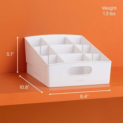 YouCopia ShelfBin Packet Organizer, 4-Tier Stairstep Raised Divided Bin, BPA-Free Storage Caddy for Kitchen Pantry and Cabinet Organization, Tea Bags, Medicine, and More