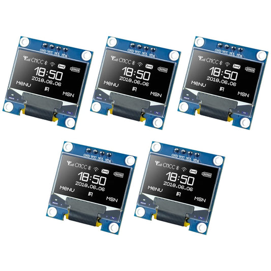 Hosyond 5 Pcs 0.96 Inch OLED I2C IIC Display Module 12864 128x64 Pixel SSD1306 Mini Self-Luminous OLED Screen Board Compatible with Arduino Raspberry Pi (White)