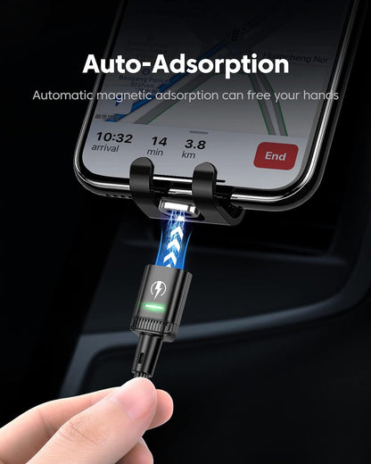 Kuulaa 3Pack Magnetic Charging Cable Magnetic Lightning Cable Magnetic Phone Charger 3A Fast Charging with 3 in 1 Charging Tips Nylon-Braided Phone Cable Compatible for All Device