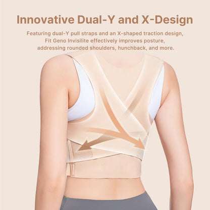 Fit Geno Posture Corrector for Women Invisilite: Invisible Lightweight Back Brace for Neck Shoulder & Upper Back Pain Relief - Improve Posture Correct Hunchback Slouching Under Clothes Medium