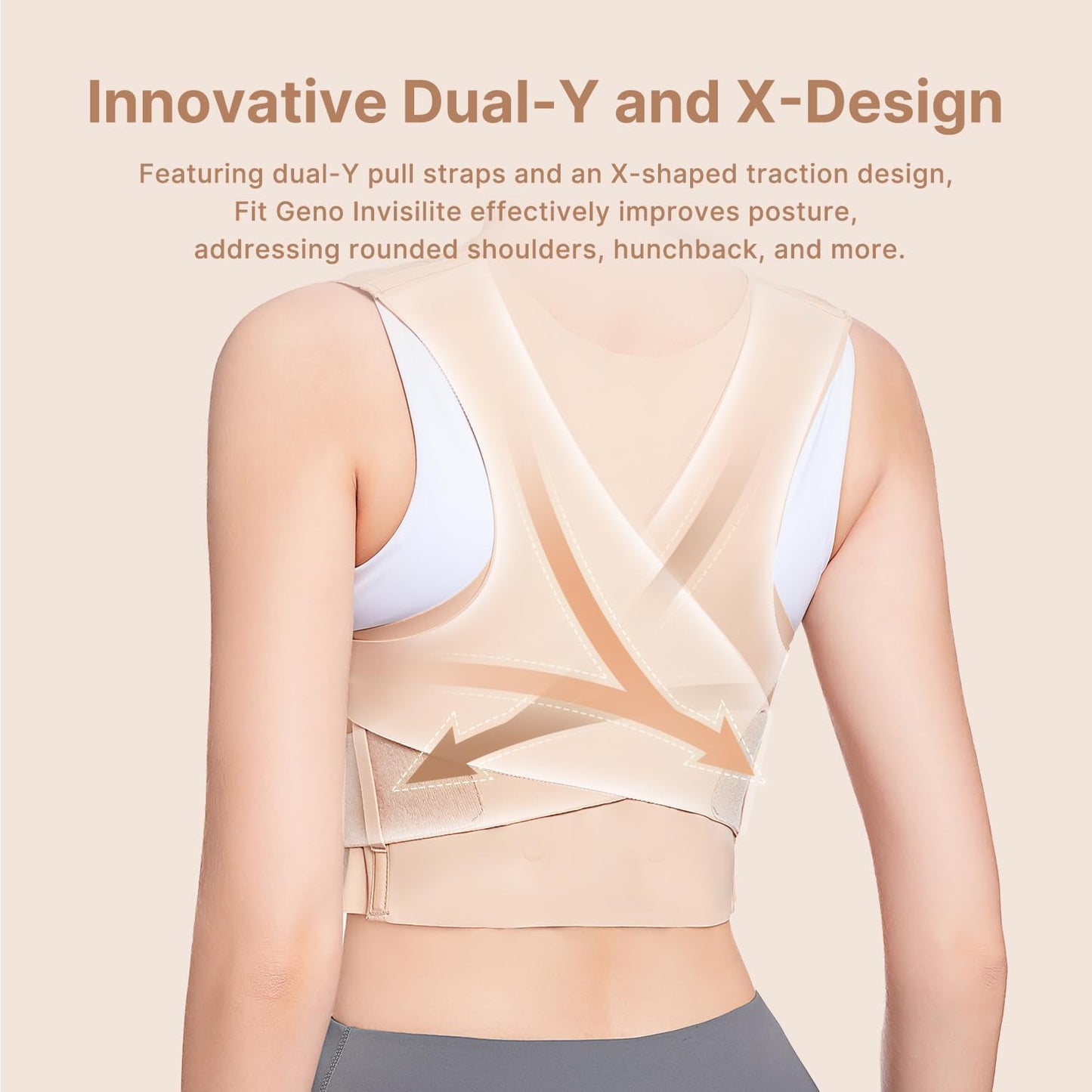 Fit Geno Posture Corrector for Women Invisilite: Invisible Lightweight Back Brace for Neck Shoulder & Upper Back Pain Relief - Improve Posture Correct Hunchback Slouching Under Clothes Medium/Large