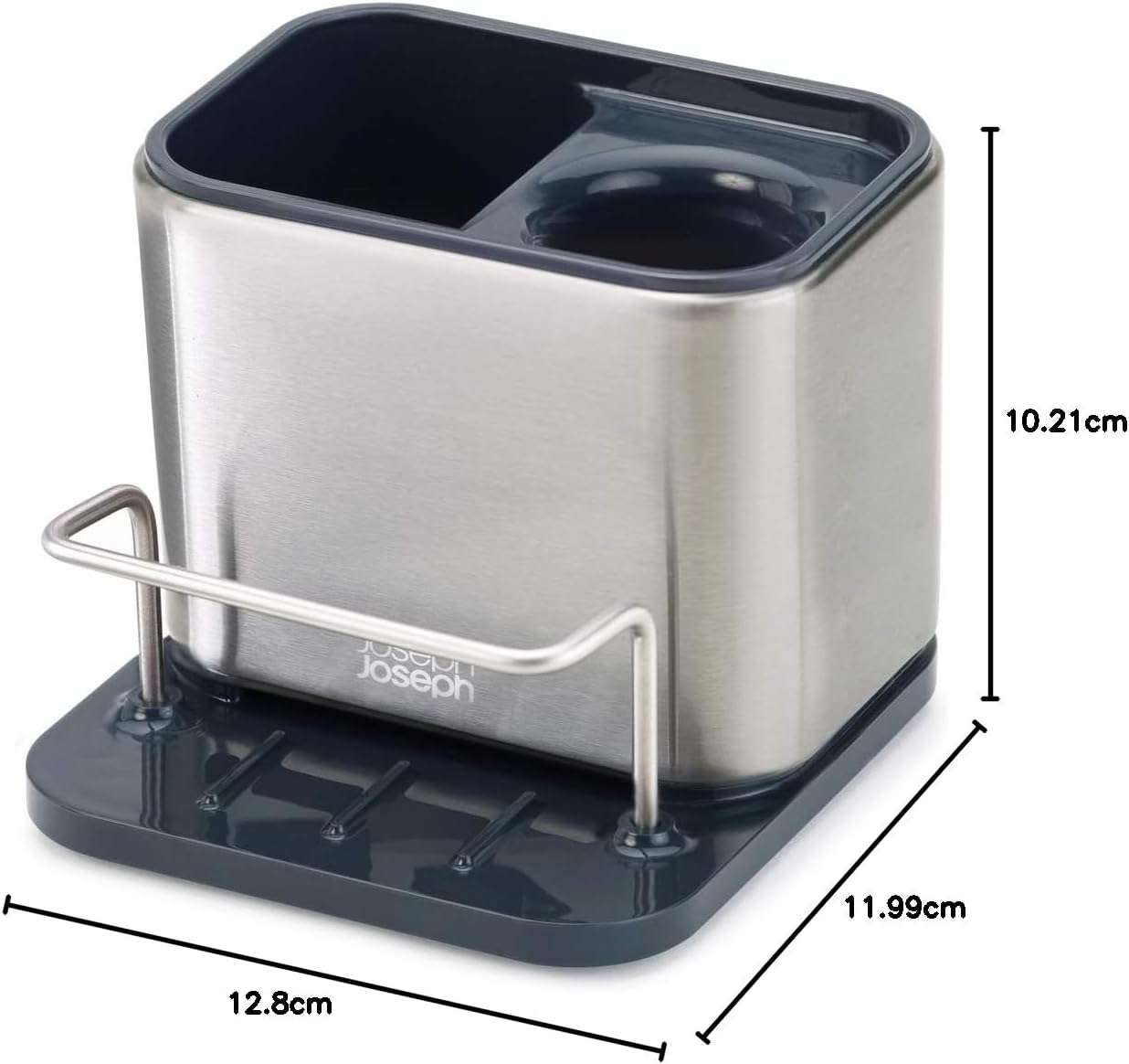 Joseph Joseph Surface Sink Caddy Stainless Steel Sponge Holder Organizer Tidy Drains Water for Kitchen, Small, Silver