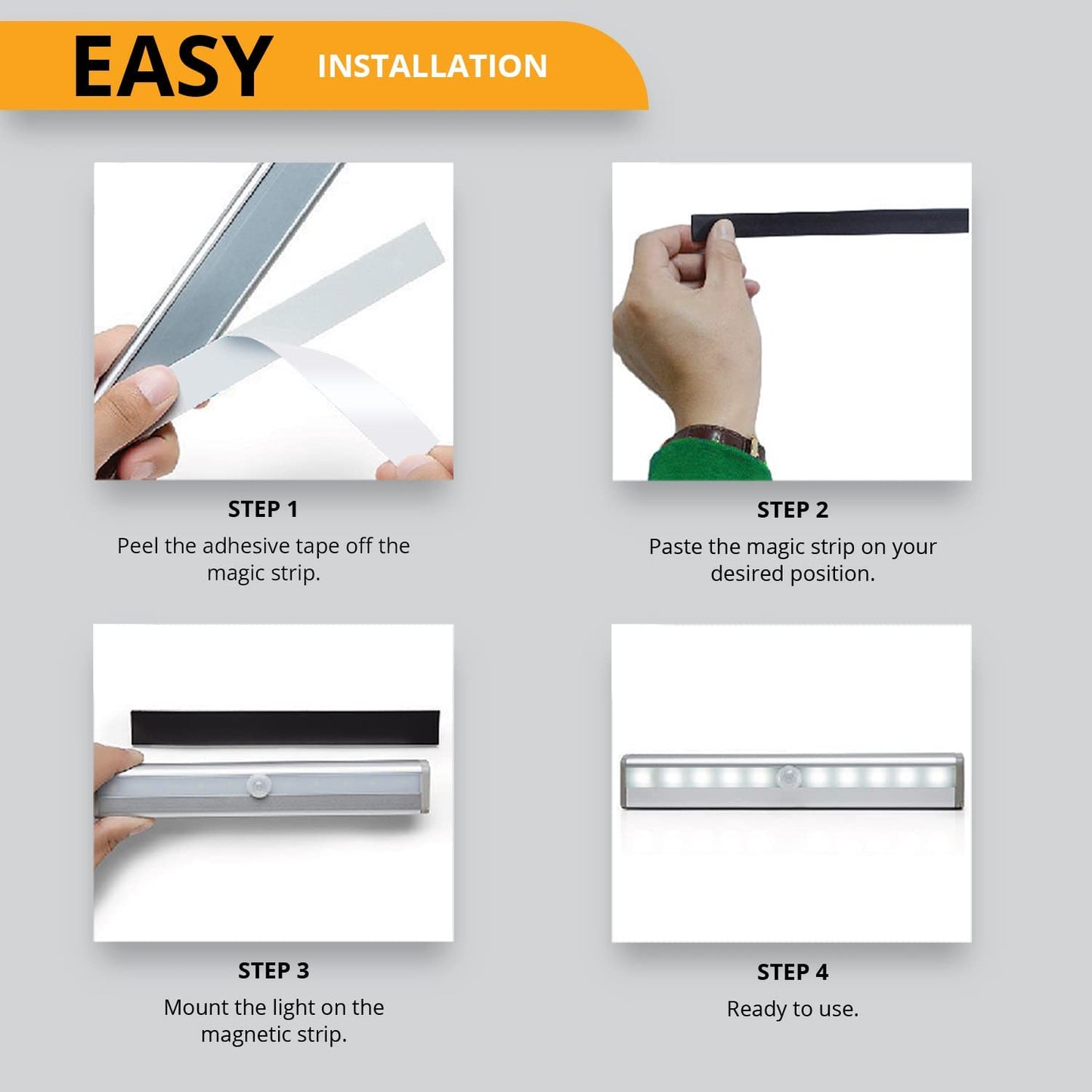 LED Motion Sensor Light 10 LED Battery Operated Lights - LED Under Cabinet Lighting - Stick On Lights Magnetic Wireless Motion Sensor Night Light for Closet Counter Stairway [3 Pack] by PeakPlus