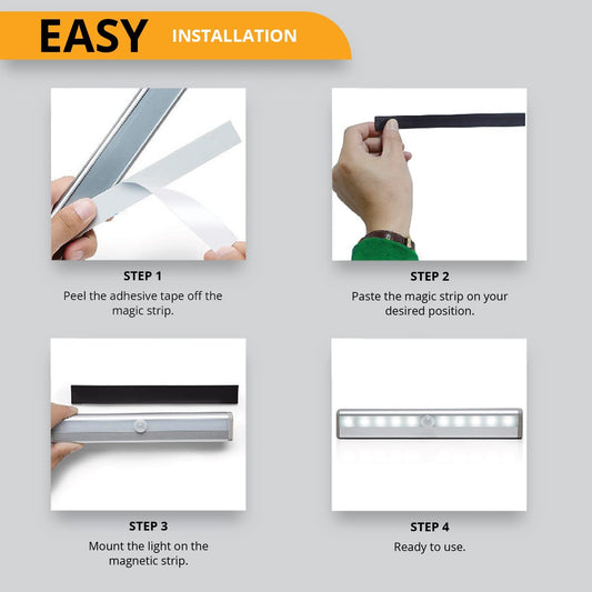 LED Motion Sensor Light 10 LED Battery Operated Lights - LED Under Cabinet Lighting - Stick On Lights Magnetic Wireless Motion Sensor Night Light for Closet Counter Stairway [3 Pack] by PeakPlus