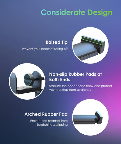 6amLifestyle Foldable Headphone Hodler Hook Hanger Stand Under Desk, Headphone Wall Mount with Cable Organizer Save Space Metal, Headset Holder Clamp for Headphones Gaming PC Headsets, Purse Handbag