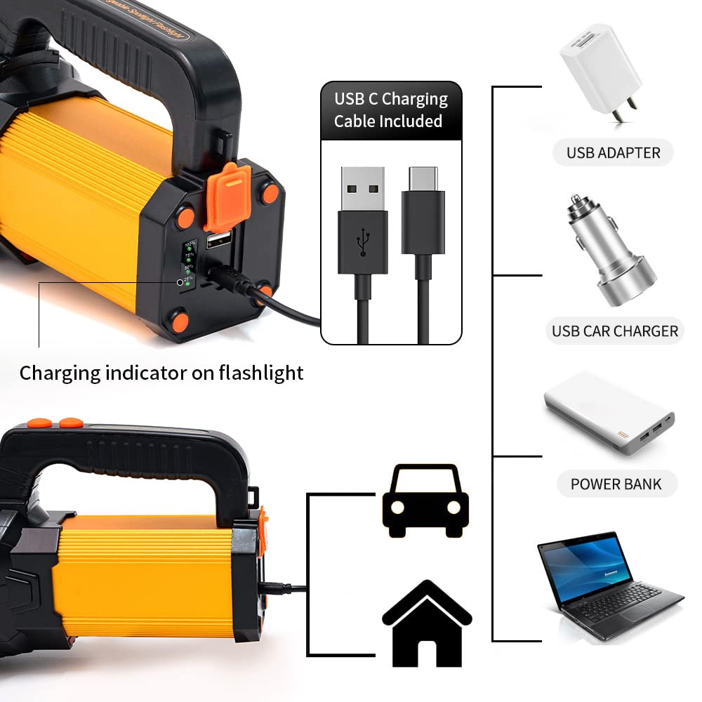 GEPROSMA Multi Functions Rechargeable Led Flashlight High Lumens,Powerful Handheld Spotlight Super Bright Long Range 800yd/Large Battery/Side Lantern,High Powered Searchlight,Home Outdoor