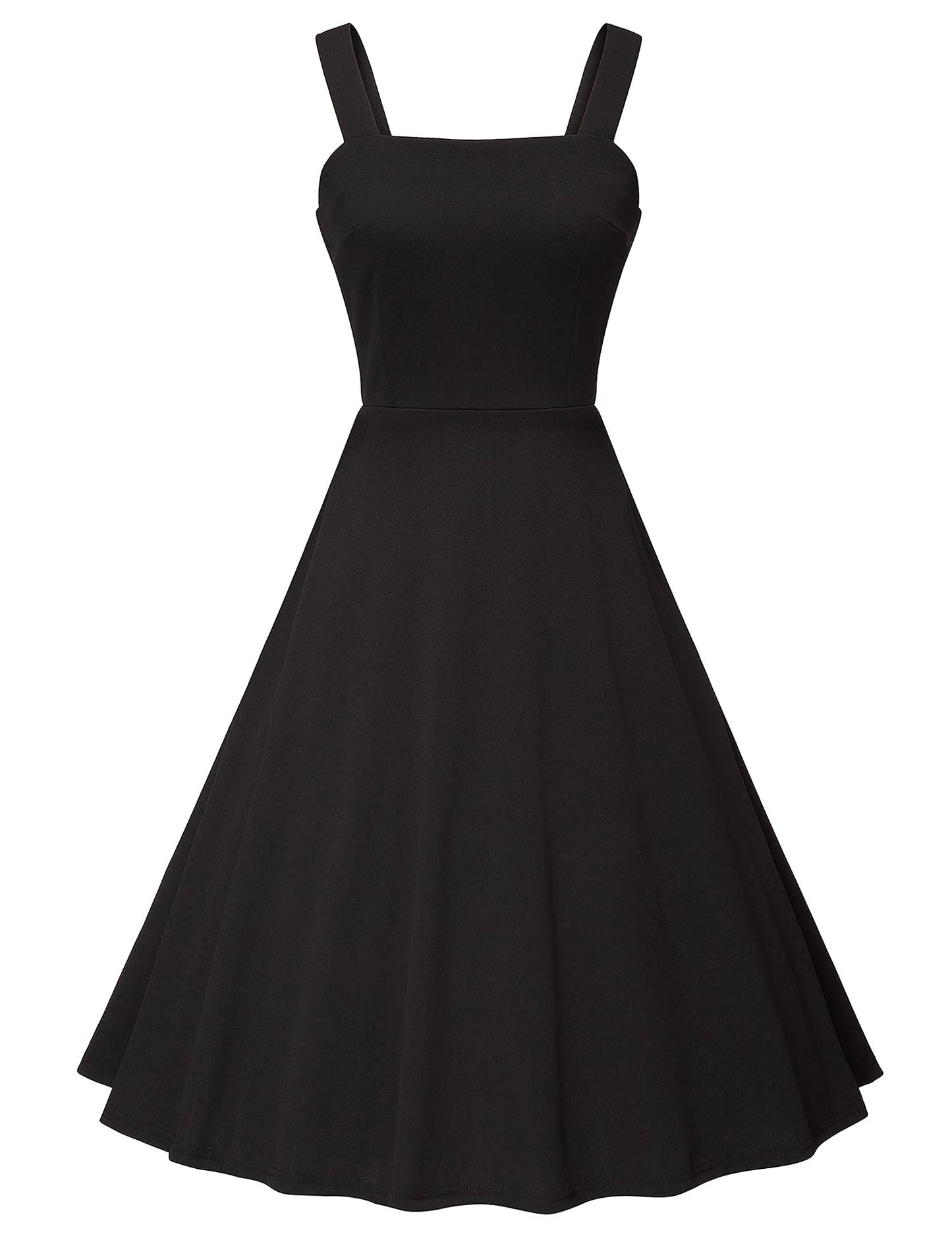 Milreason 1950s Dresses for Women Vintage Goth Swing Cocktail Dress with Pockets and Chiffon Shawl Black