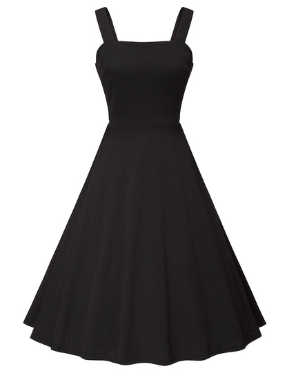 Milreason 1950s Dresses for Women Vintage Goth Swing Cocktail Dress with Pockets and Chiffon Shawl Black