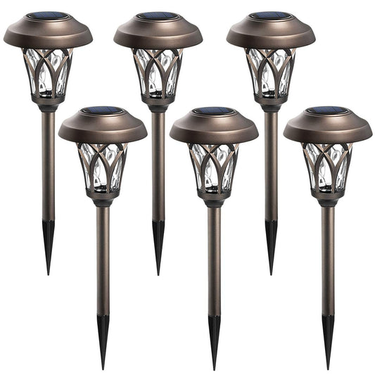 GIGALUMI 6 Pack, Solar Landscape Lights Warm White, Super Bright High Lumen Waterproof Metal Automatic Solar Pathway Yard Lights for Path, Garden, Lawn, Patio and Walkway