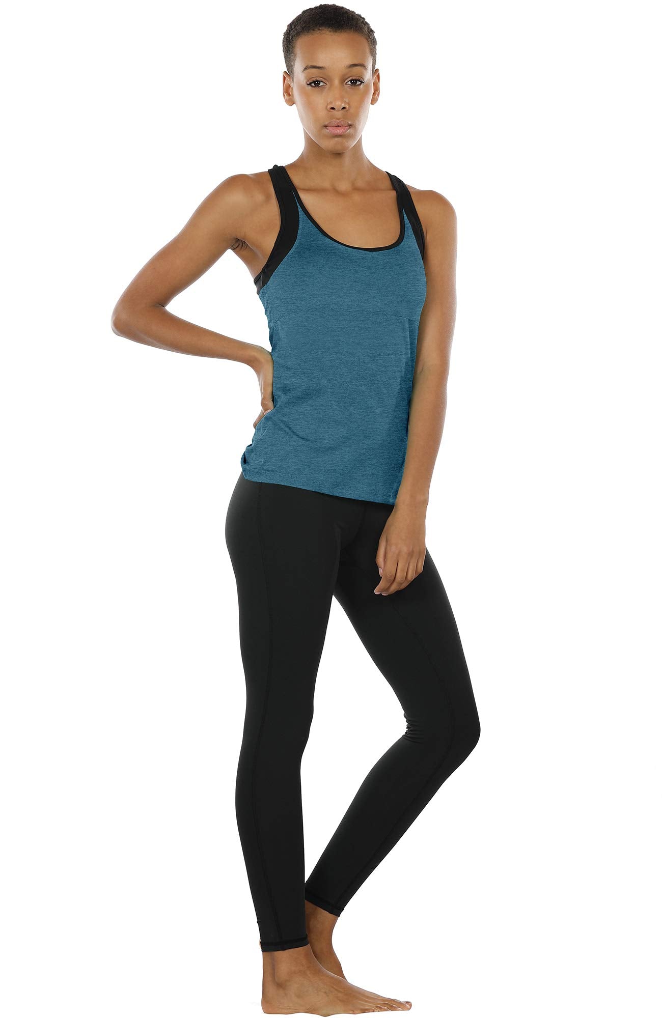 icyzone Women Workout Yoga Spaghetti Strap Racerback Tank Top with Built in Bra (S, Baltic)