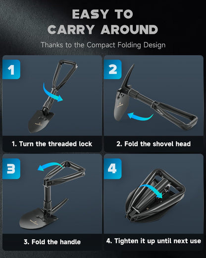 DARTMOOR Mini Folding Shovel High Carbon Steel, Portable Lightweight Outdoor Tactical Survival Foldable Mini Shovel, Entrenching Tool, Camping, Hiking, Digging, Backpacking, Car Emergency