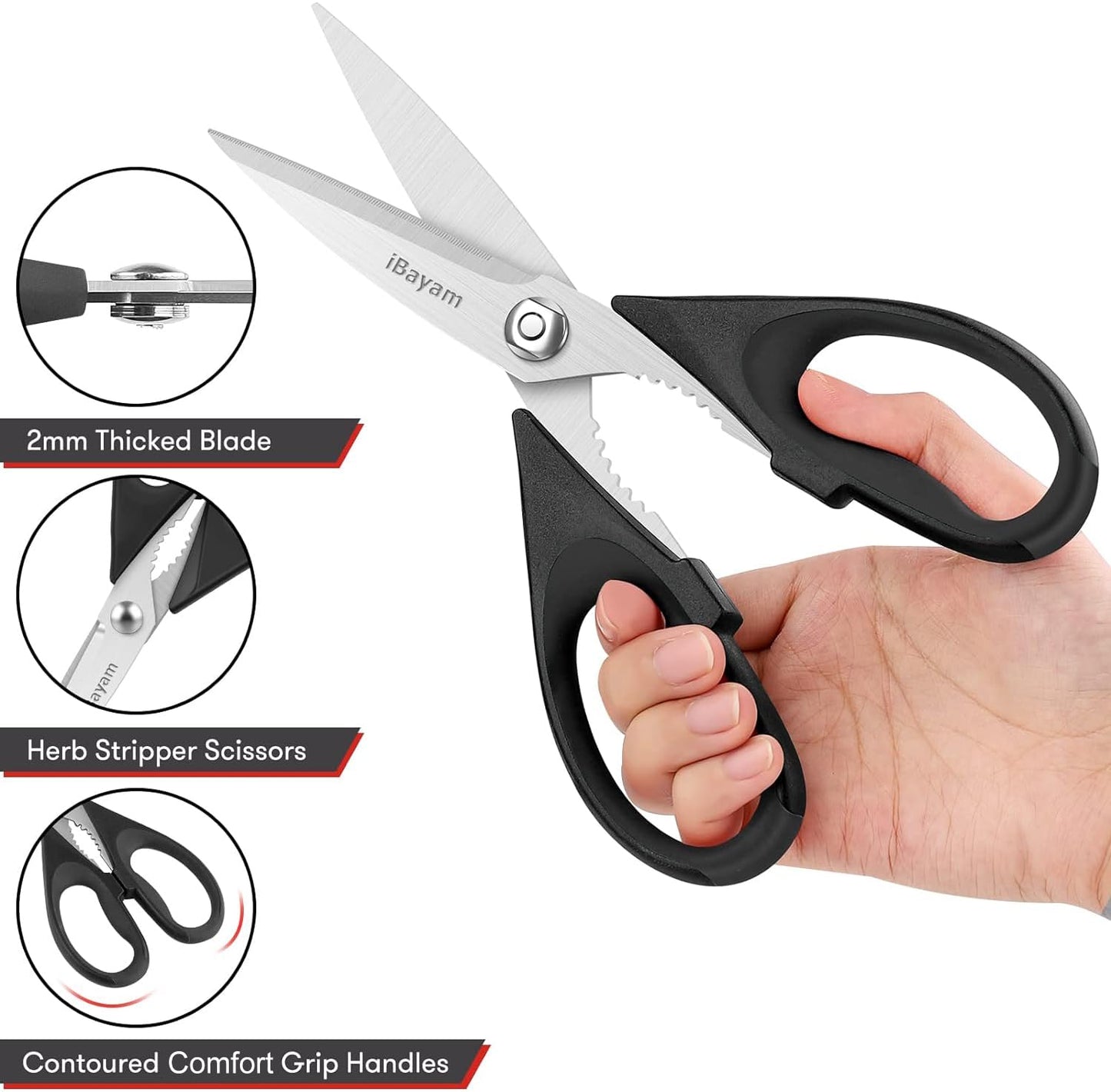 iBayam Stocking Stuffers for Men, White Elephant Gifts for Adults, Kitchen Scissors All Purpose Kitchen Shears 8.5" Cooking Scissors with Sheath, Black Kitchen Accessories, Kitchen Gadgets Utensils