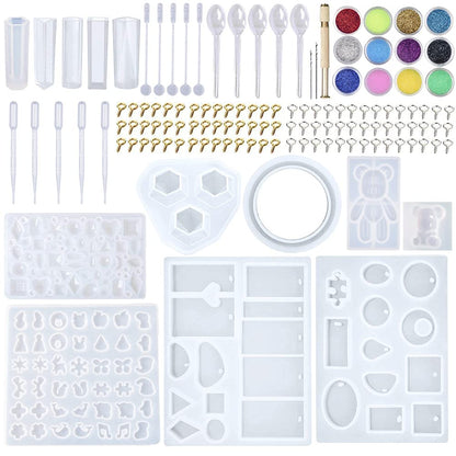 EuTengHao 229Pcs DIY Jewelry Casting Molds Tools Set More Than 120 Designs Contains 8 Silicone Jewelry Resin with 70 Designs,1 Earring Molds with 25 Designs,2 Necklace Bear Molds,3 Diamonds Mold