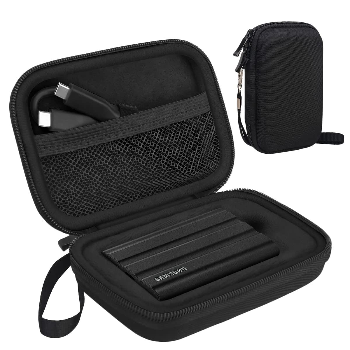 Lacdo Hard Carrying Case for Samsung T7 Shield/Samsung T7 / Touch Portable Solid State Drives 500GB 1TB 2TB 4TB USB 3.2 External SSD Hard EVA Shockproof Storage Travel Bag, Black+Black