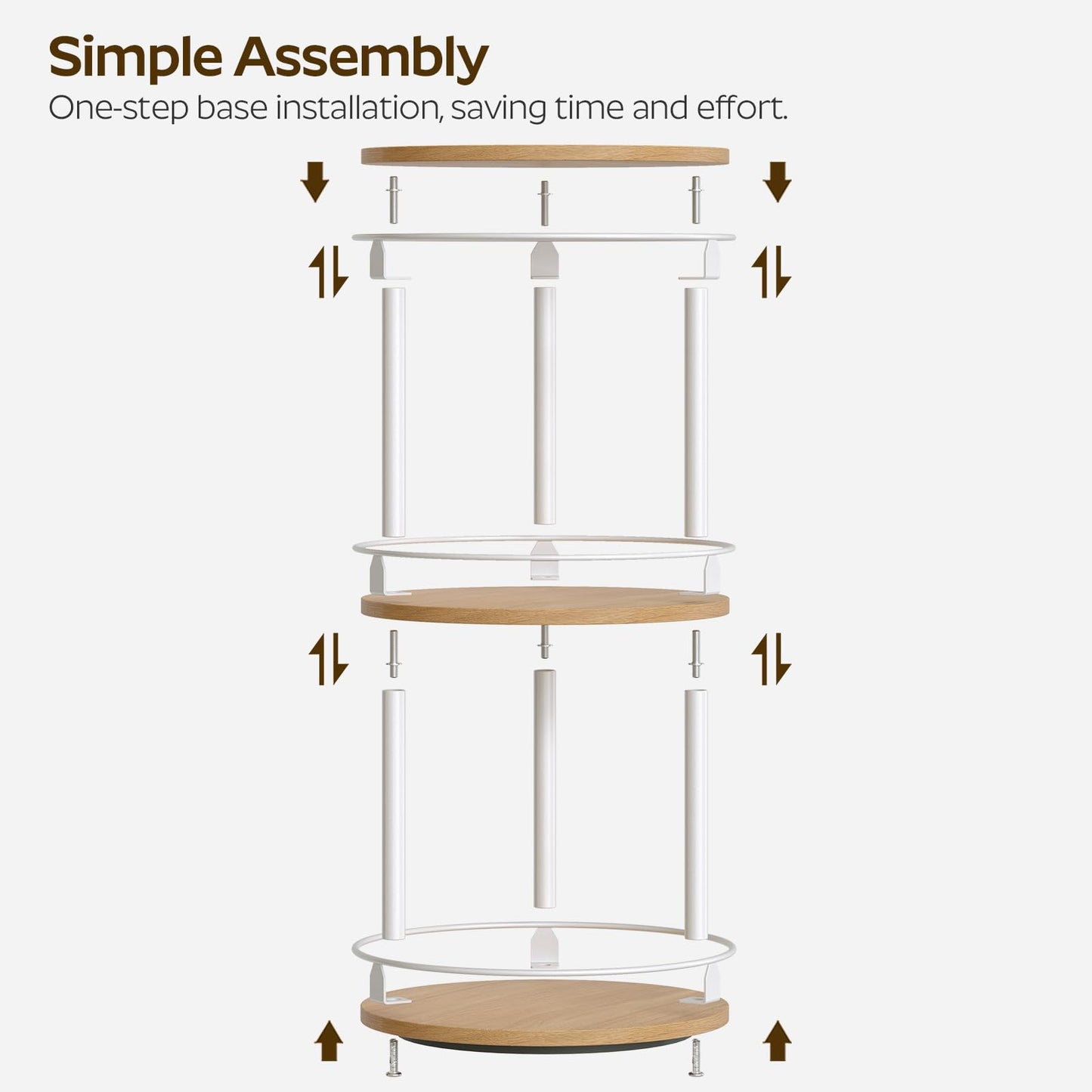 3-Tier Lazy Susan Organizer, Rotating Spice Rack, Spinning Organizer, Industrial Turntable Spice Rack Organizer for Cabinet, Kitchen Countertop, Pantry, Rustic Brown and Black SR23BR