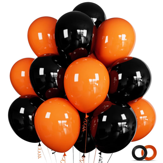 100 Pcs Black and Orange Balloons 12 Inch Halloween Latex Balloons Thicken Helium Party Balloons for Halloween,Wedding, Birthday Party Balloon Arch Garland Decoration