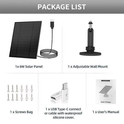 2PC 5W Solar Panel for Security Camera, Solar Panel with Micro USB & USB-C Port for DC 5V Outdoor Rechargeable Battery Camera, IP65 Waterproof, 360° Adjustable Security Mount, 9.8ft Cable(Black)