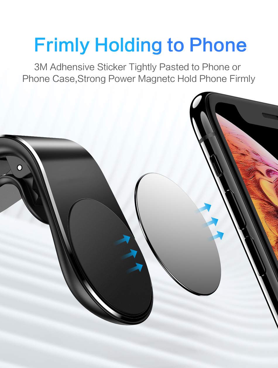 L-Shape Air Vent Magnetic Phone Mount-360°Rotating Car Holder for All Smartphones 4-7" with Super Strong Adhesion,Non-Slip Design,Silvery.