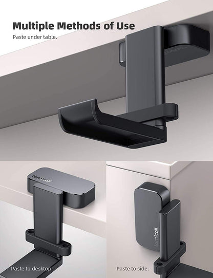 Lamicall Headphone Stand, Headset Hanger - 360 Degree Rotation Earphone Hook Holder Mount, Table Headphone Stand with Cable Organizer, Gaming Headset Clamp for HyperX, Razer, Sony, Sennheiser - Black