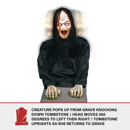 Haunted Hill Farm Resurrection Mary by Tekky, Battery Operated Timer and Sound Activated Jump-Scare Halloween Animatronic for Indoor or Covered Outdoor Creepy Halloween Decorations, Scary Fright Props