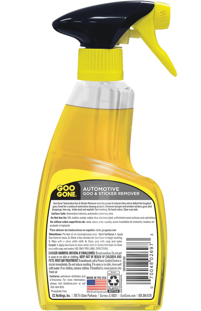 Goo Gone Automotive - Cleans Auto Interiors/ Bodies and Rims, Removes Bugs & Stickers - 12 Fl. Oz.