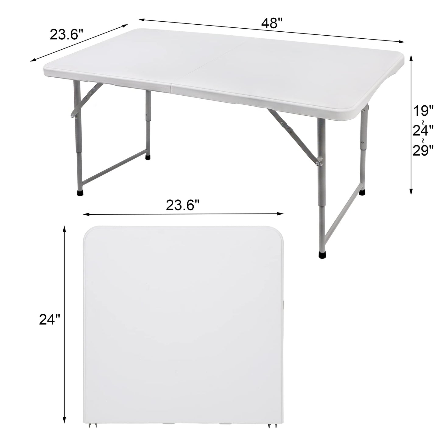 FORUP Folding Utility Table, 4ft Fold-in-Half Portable Plastic Picnic Party Dining Camp Table