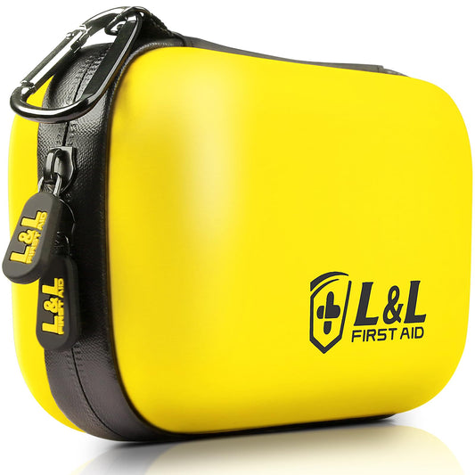 120-Piece First Aid Kit for Travel,Car & Emergency Survival - Compact Waterproof Medical Supplies with Trauma Bandages,Burn Gel & Fever Cooling Patch | Portable for Camping,Hiking,Sports(Yellow)