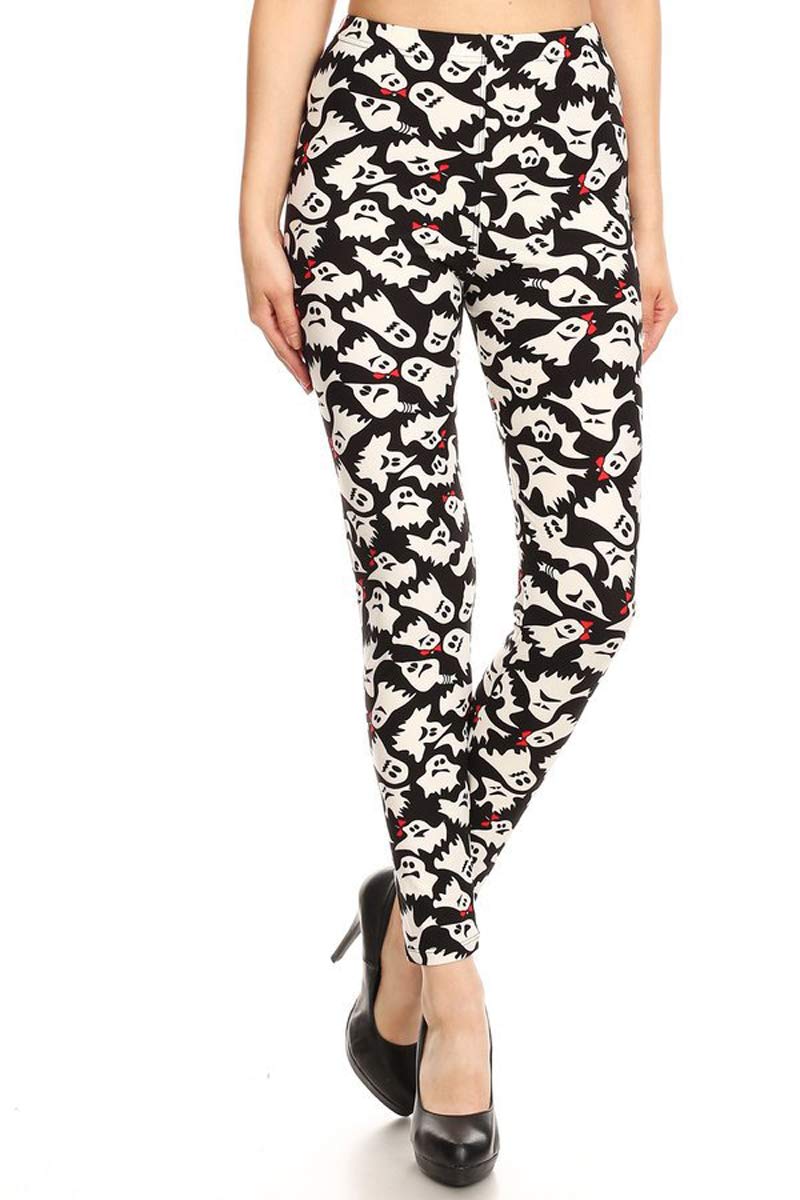 Leggings Depot Women's High Waisted Skull & Halloween Print Leggings-Full Length-S602, Crafty Ghosts, One Size