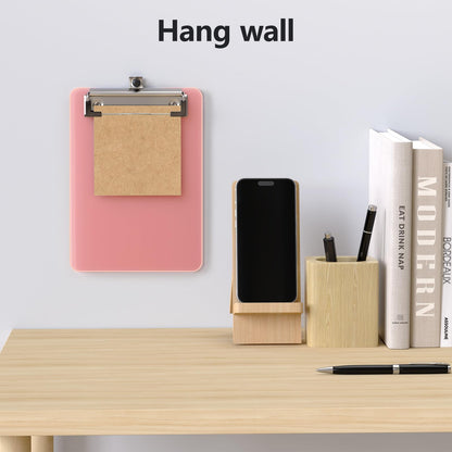 Juvealoe Mini Clipboard, 5 x 7 Plastic Small Pink Colored Clip Boards with Low Profile Clip, Memo Size for Classroom, Teacher, Students, School & Office Supplies