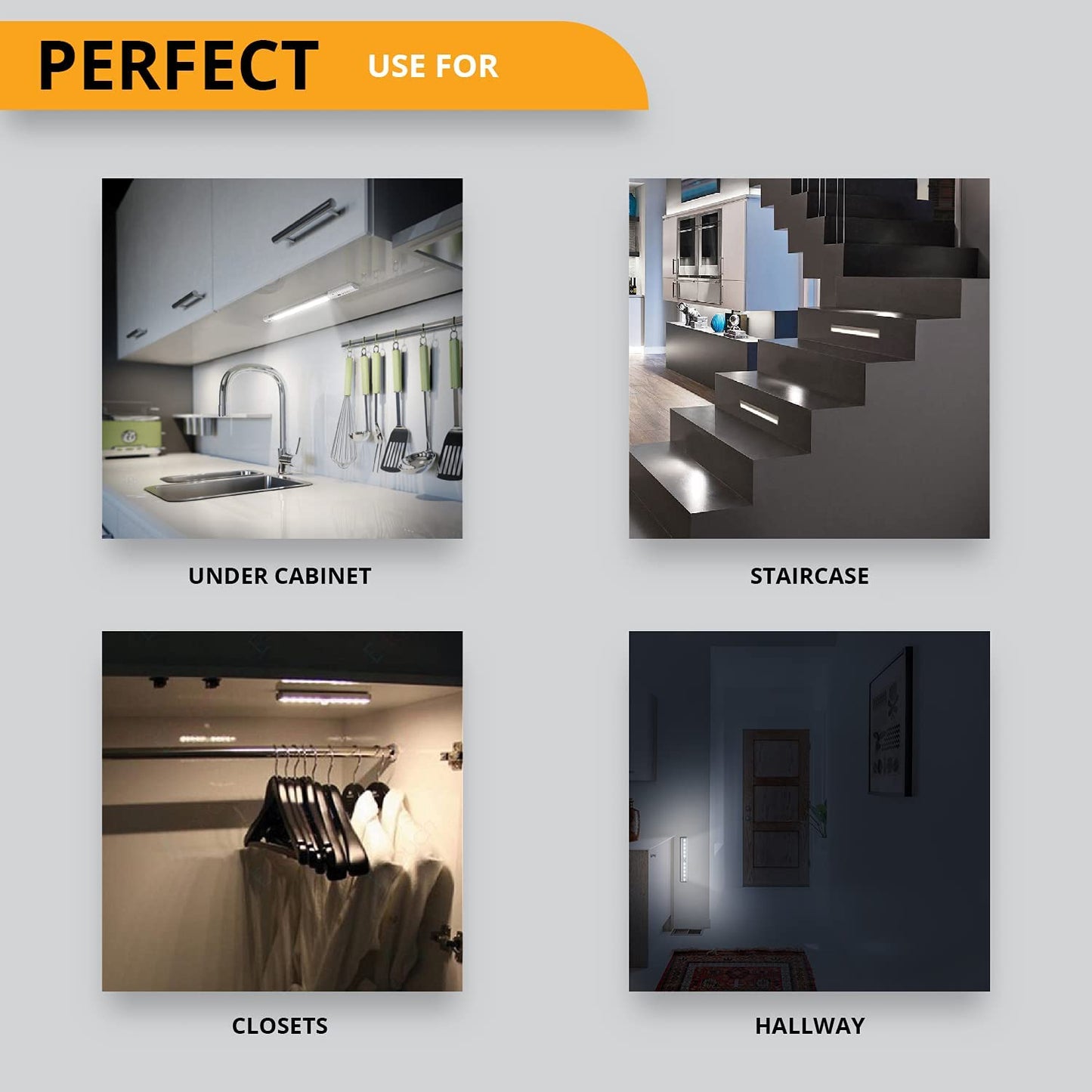 LED Motion Sensor Light 10 LED Battery Operated Lights - LED Under Cabinet Lighting - Stick On Lights Magnetic Wireless Motion Sensor Night Light for Closet Counter Stairway [3 Pack] by PeakPlus