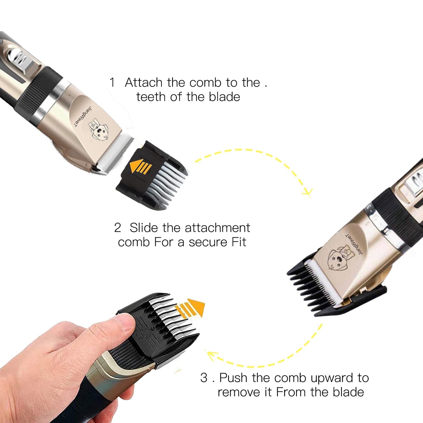 JiangWaveT Dogs Hair Trimmer, Dogs Shaver Clippers Grooming Kit - Low Noise Cordless Rechargeable Dog & Cat Horses Clippers, Heavy Duty, Quie