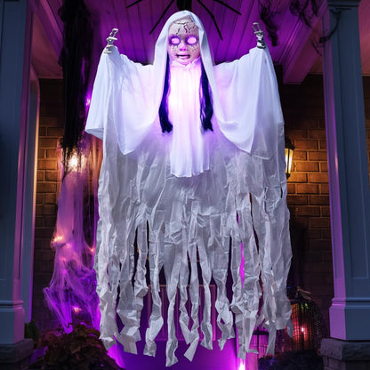 JOYIN 43" Outdoor Halloween Decoration, Scary Girl Hanging Ghost Decor Sound Activated with Light-up Head for Yard, Patio, Haunted House Lawn Garden