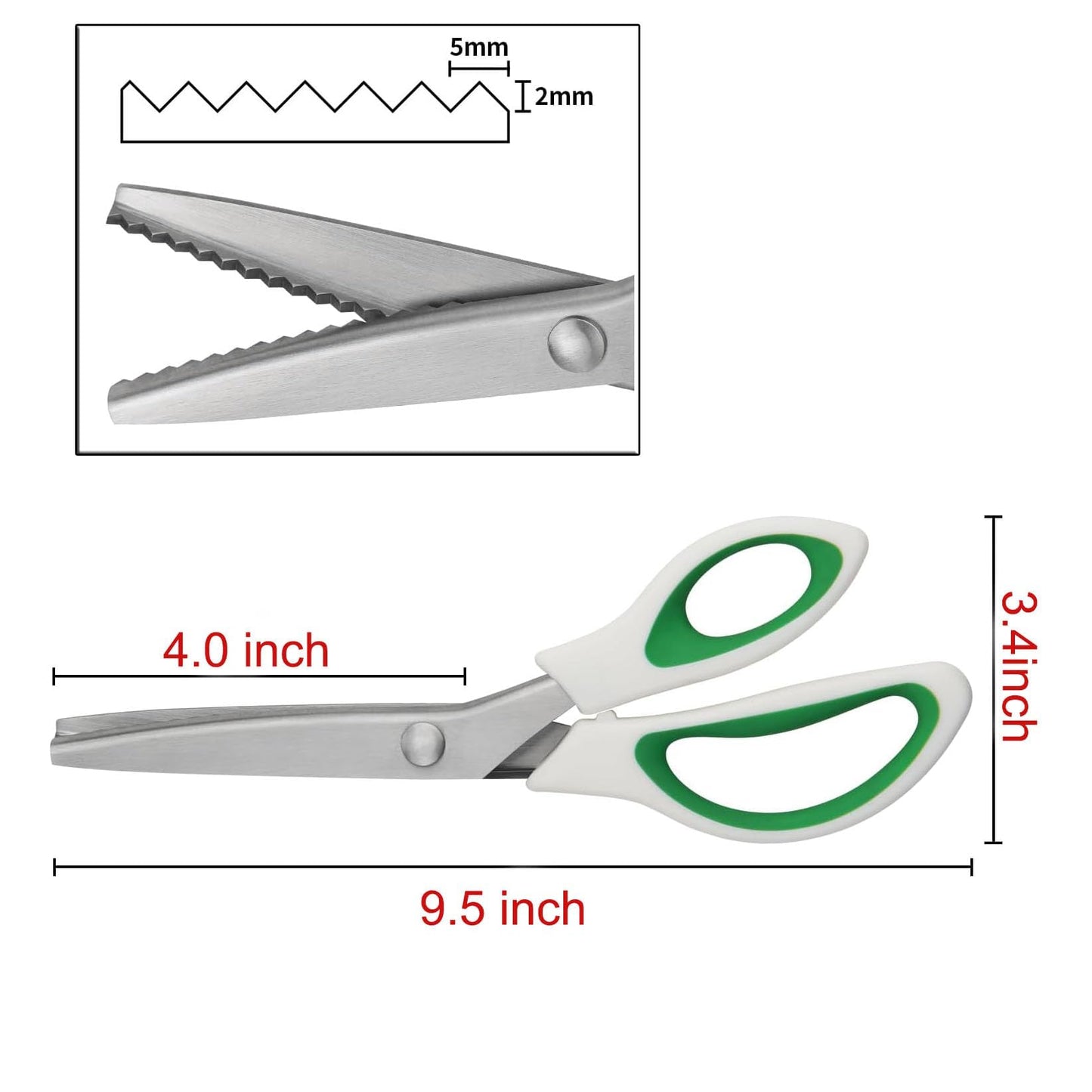 JISTL Green Pinking Shears Comfort Grips Crafts Zig Zag Cut Sewing Scissors,Professional Handheld Dressmaking